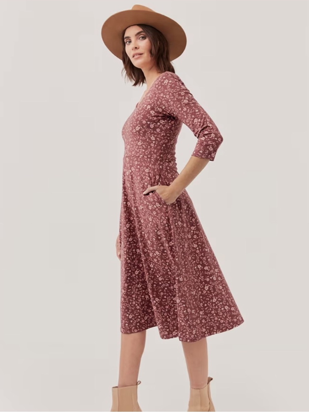 Pact Western Floral Fit and Flare Dress with Long Sleeves
